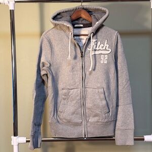 Y2K Abercrombie & Fitch Cream and Gray Thick Hoodie
